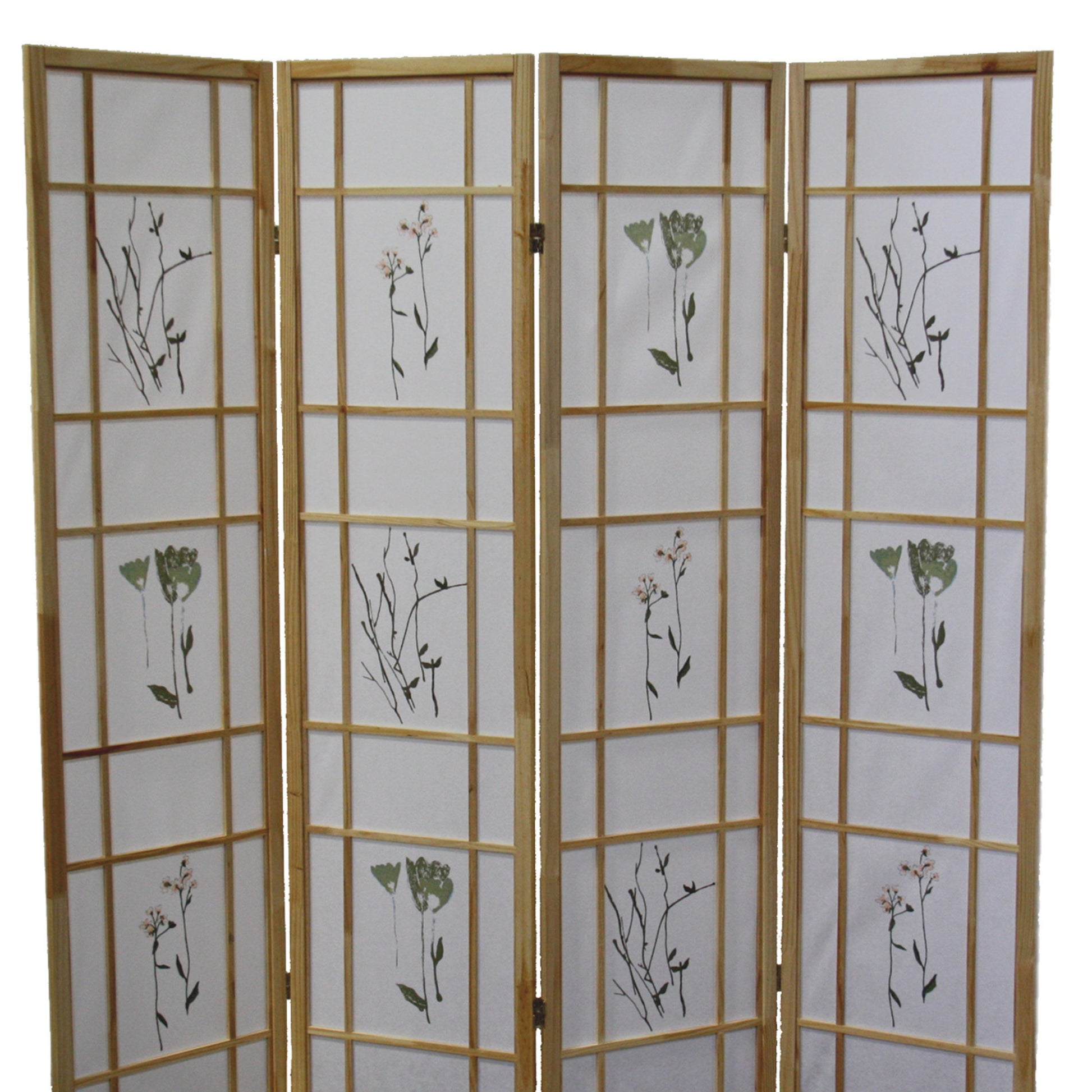 70" Tall 4 Panel Screen Room Divider "Shoji", Natural Wood Brown Wood