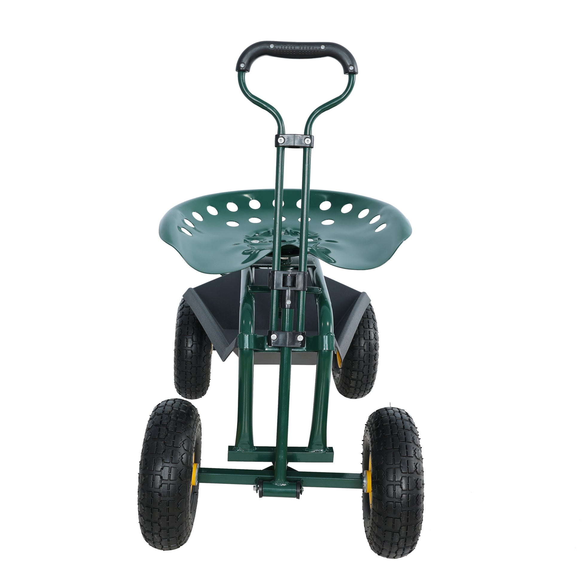 Garden Trolley Rolling Work Chair With Wheels, Garden Stool For Planting, 360 Degree Swivel Seat, Station Wagon Scooter With Steering Handle And Utility Tray, For Yard And Outdoors, Green Green Garden & Outdoor Iron