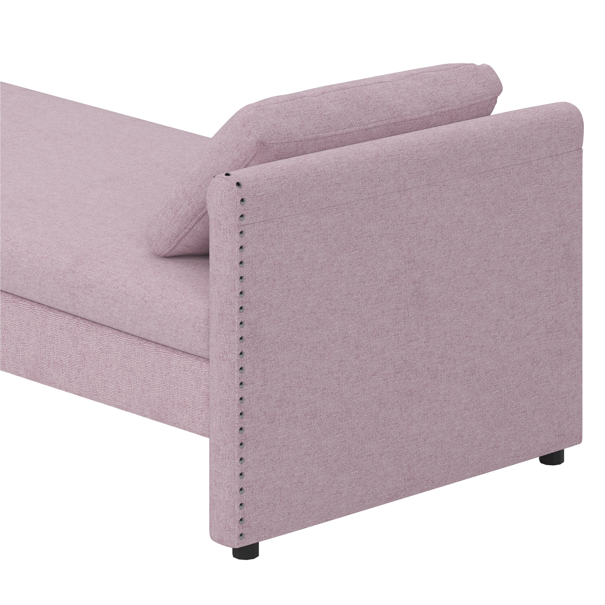 Modern Upholstered Chaise Lounger Daybed With Pillows Small Single Daybed, No Mattress Needed, Perfect For Living Rooms & Home Office,Linen Fabric, Pink Pink Linen