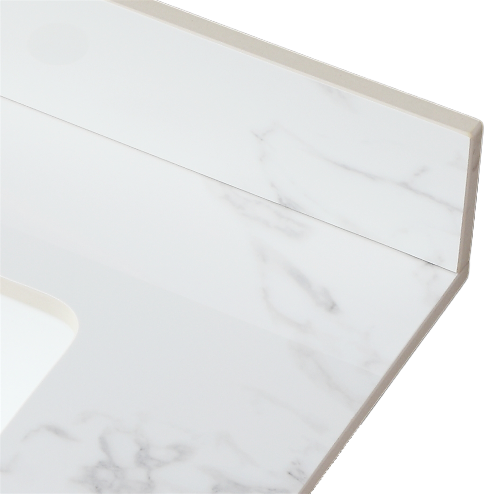 31"X22"Bathroom Vanity Top,Sintered Stone Carra Whitebarthroom Vanity Sink Tops With Rectangular Undermount Ceramic Sink With Vanity Backsplash, Three Faucet Hole Bathroom Vanity Countertop White