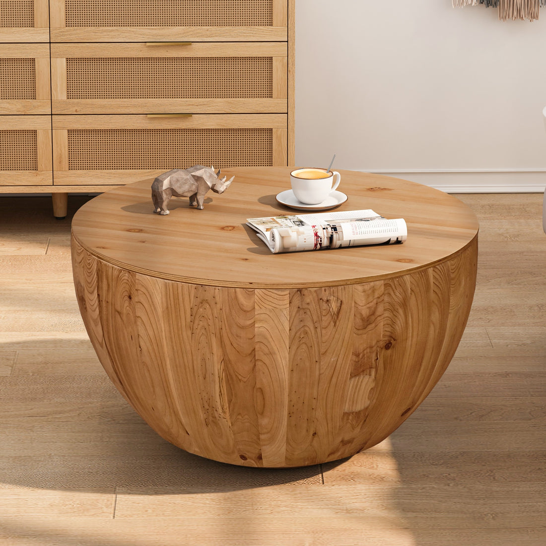 31.50"Vintage Style Bucket Shaped Coffee Table For Office, Dining Room And Living Room Same Sku:W75770648 Natural Solid Wood Mdf