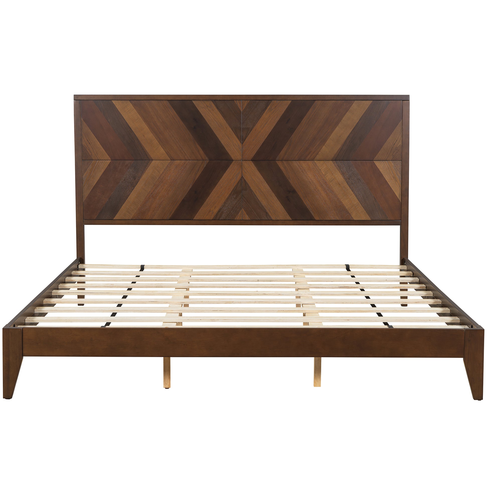 Mid Century Modern Platform Bed Wood Slat Support With No Box Spring Needed,King Walnut Box Spring Not Required King Walnut Wood Bedroom Mid Century Modern Bed Frame Wood