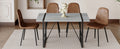 Table And Chair Set. A Minimalist Retro Rectangular Dining Table With A Specially Textured Top And Black Metal Legs, Paired With 4 Soft Chairs And Black Metal Legs, Showcases A Beautiful Home Style.