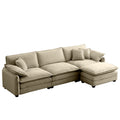 Oversize 3 Seater Sofa With One Footrest, L Shaped Sectional Sofa With Ottoman For Living Rooms,Tan Corduroy Sofa Tan Corduroy 3 Seat