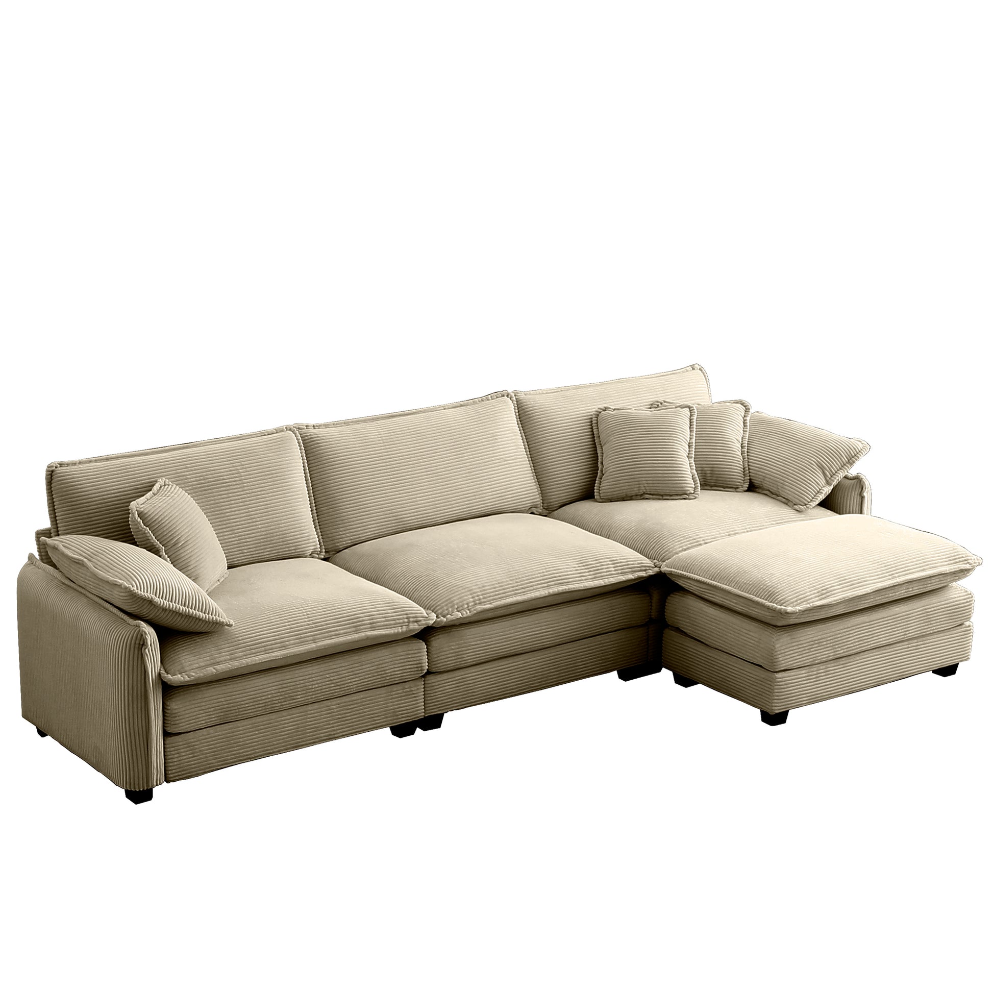 Oversize 3 Seater Sofa With One Footrest, L Shaped Sectional Sofa With Ottoman For Living Rooms,Tan Corduroy Sofa Tan Corduroy 3 Seat