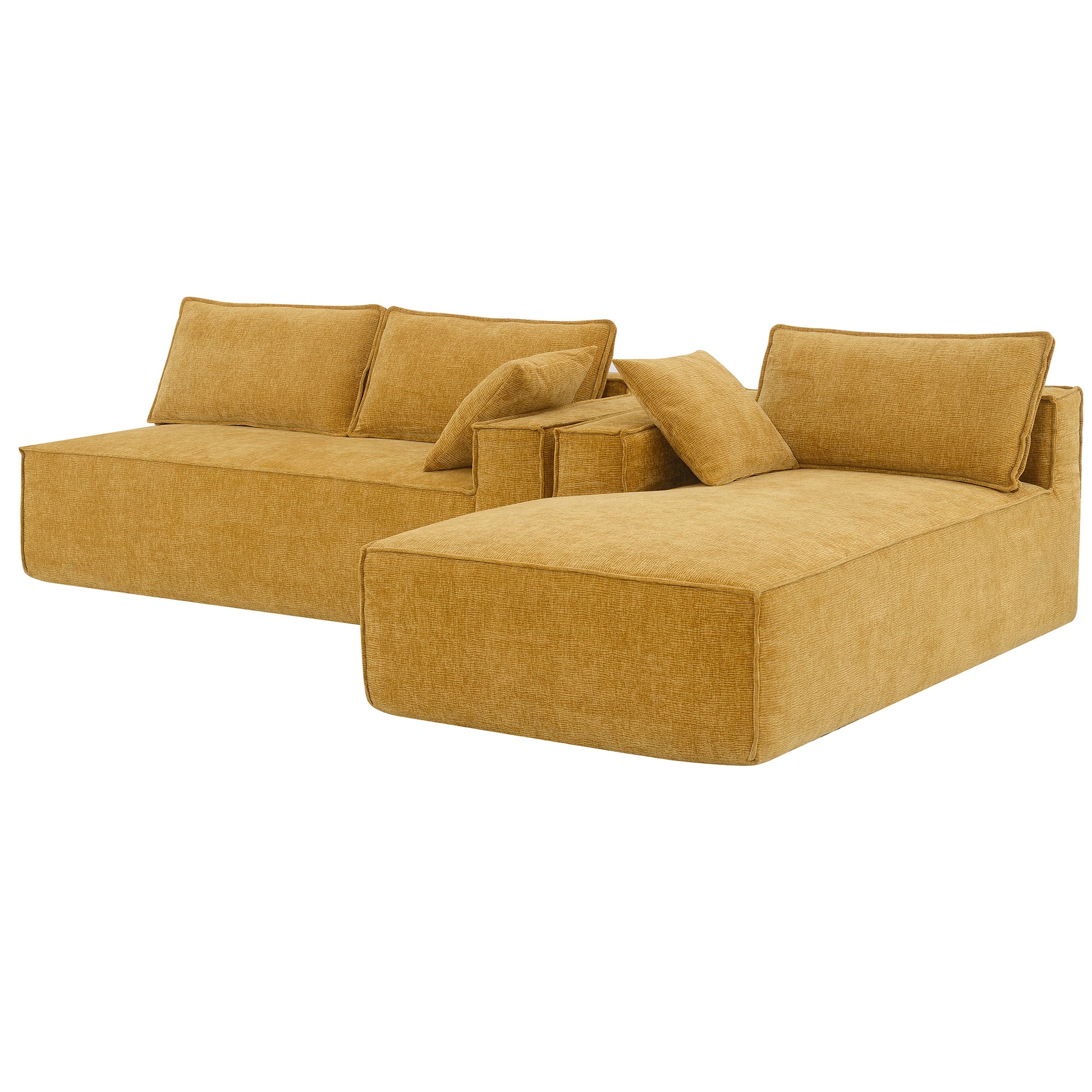 111.5*72"Minimalist Style Modular Sectional Sofa,Wrinkle Resistant Chenille Couch Set,L Shaped Sleeper Sofa Bed For Living Room,2 Pic Free Combination,No Assembly Require,3 Colors Yellow Chenille 4 Seat