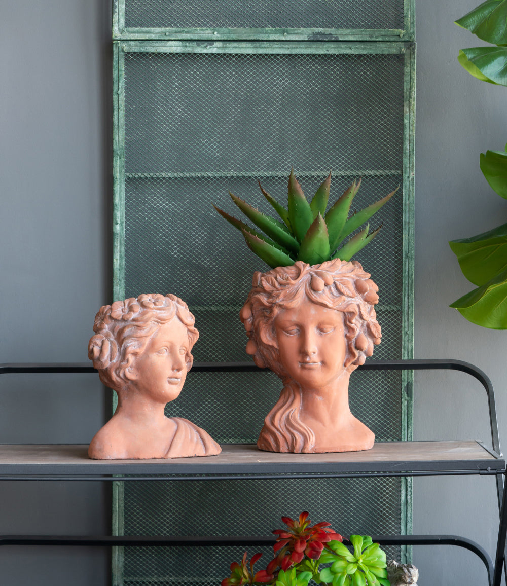 8X9X11.5" Brown Head Bust Planter, Greek Style Cement Head Planter Indoor Outdoor Home Garden Decor Brown Garden & Outdoor Cement