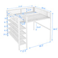 Full Size Metal Loft Bed With 4 Tier Shelves And Storage, White Full White Metal
