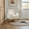 Mid Century Modern Accent Chair, Upholstered Armchair Living Room Chair, Comfy Single Sofa Chair With Metal Legs, Polyester Fabric Chair For Living Room Bedroom White Sherpa