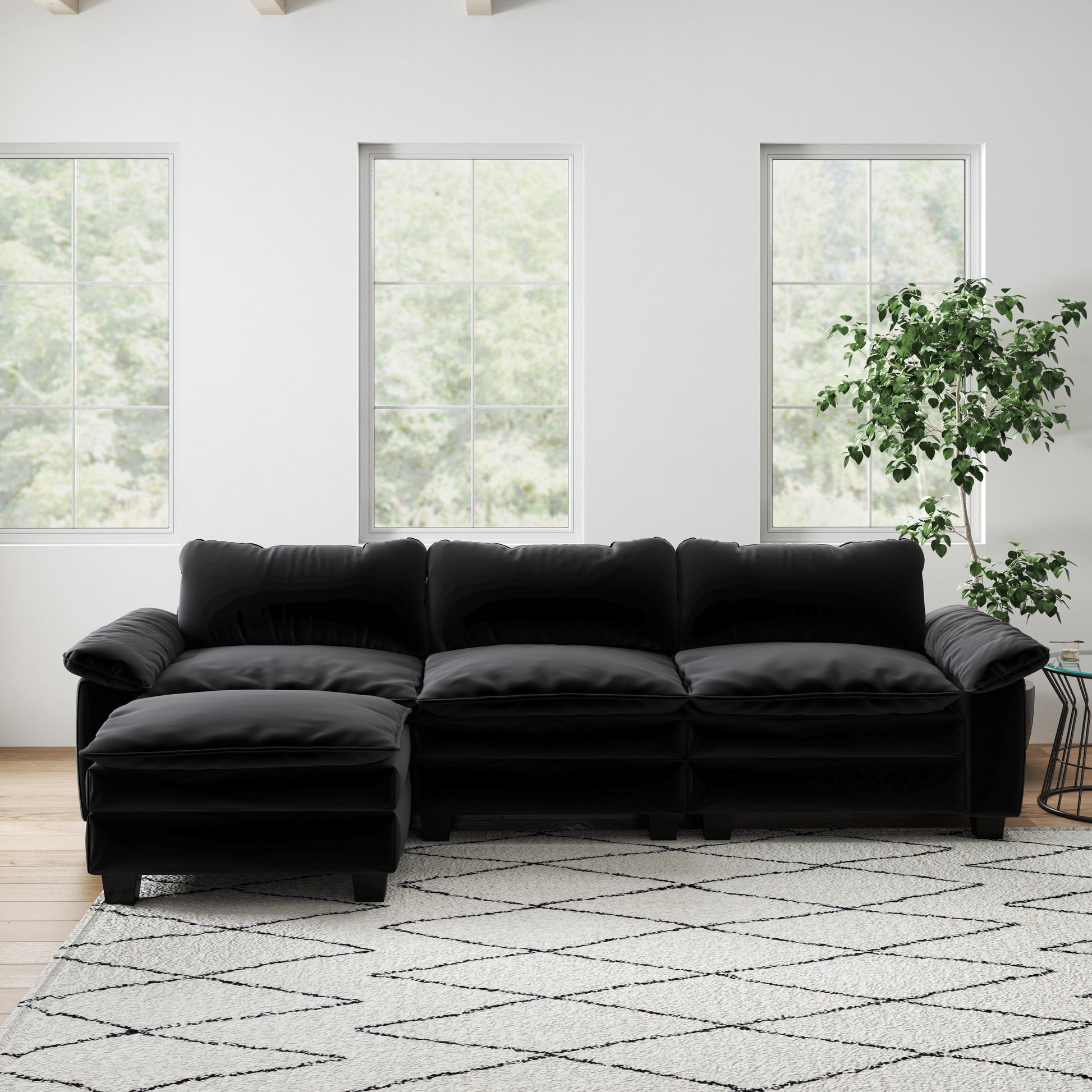 Living Room Furniture Luxury Sectional Sofa Couch With Ottoman Soft Velvet Upholstered Sofa Black Black Foam Velvet 3 Seat