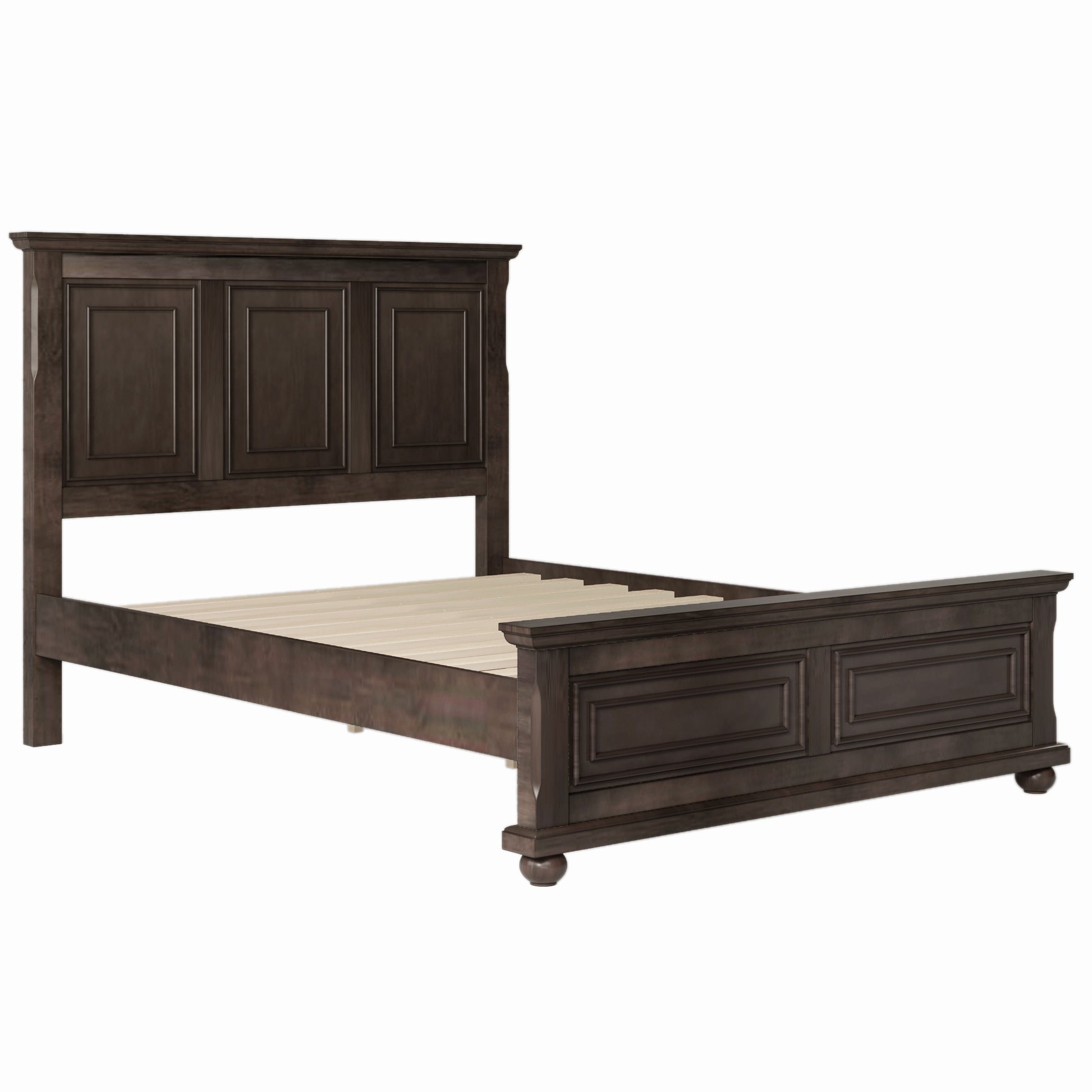 Traditional Town And Country Style Pinewood Vintage King Bed, Rich Brown King Brown Pine