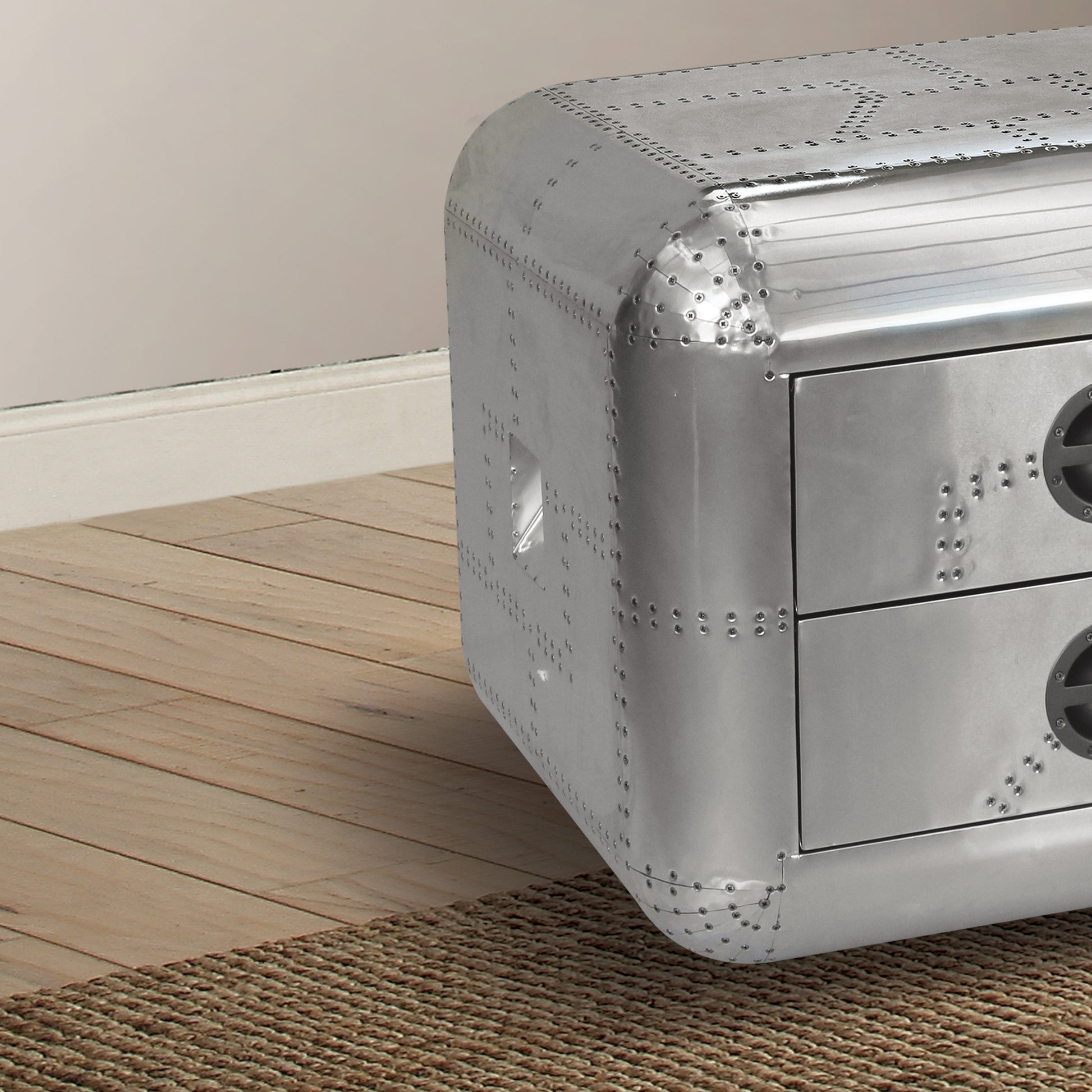 Aluminum 2 Drawer End Table Silver Primary Living Space Drawers Rectangular Wood Metal