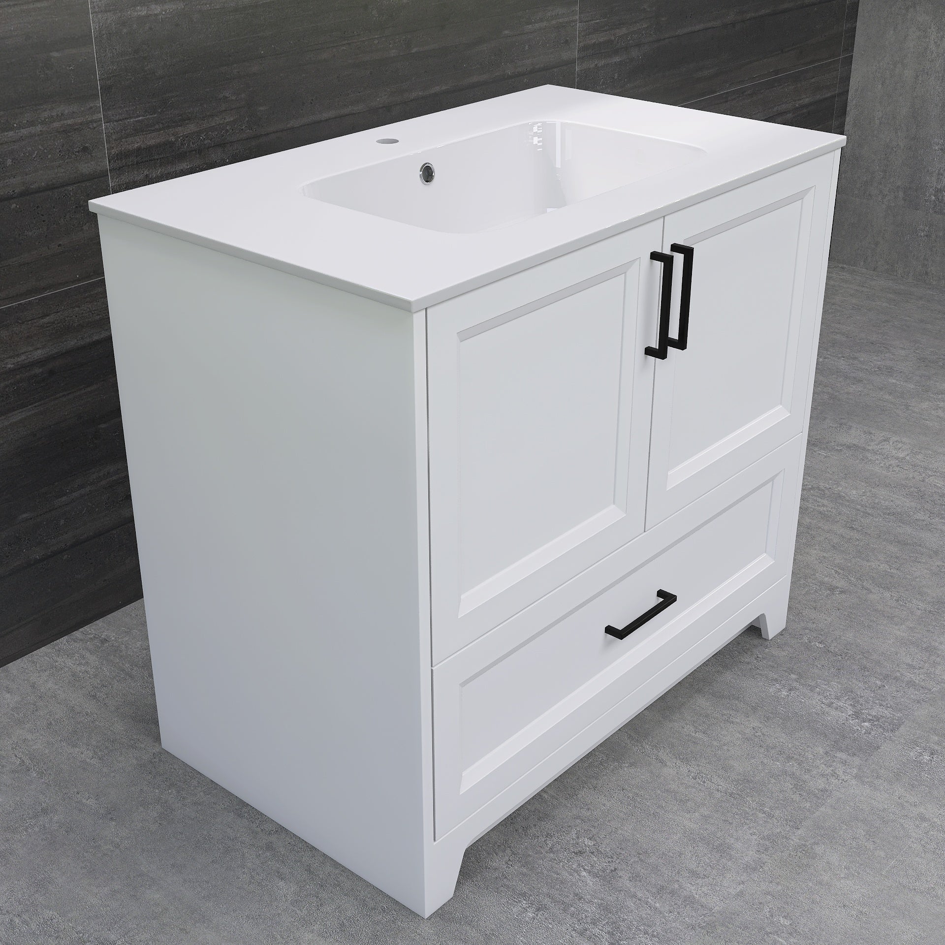 Solid Wood 36 Inch Bathroom Vanity With Single Sink Combo, Modern Vanity Cabinet With 2 Soft Closing Doors & 1 Full Extension Dovetail Drawer White 1 White 2 1 36 To 47 In 32 To 35 In Soft Close Doors Bathroom Freestanding Luxury,Modern 20 25 Inches