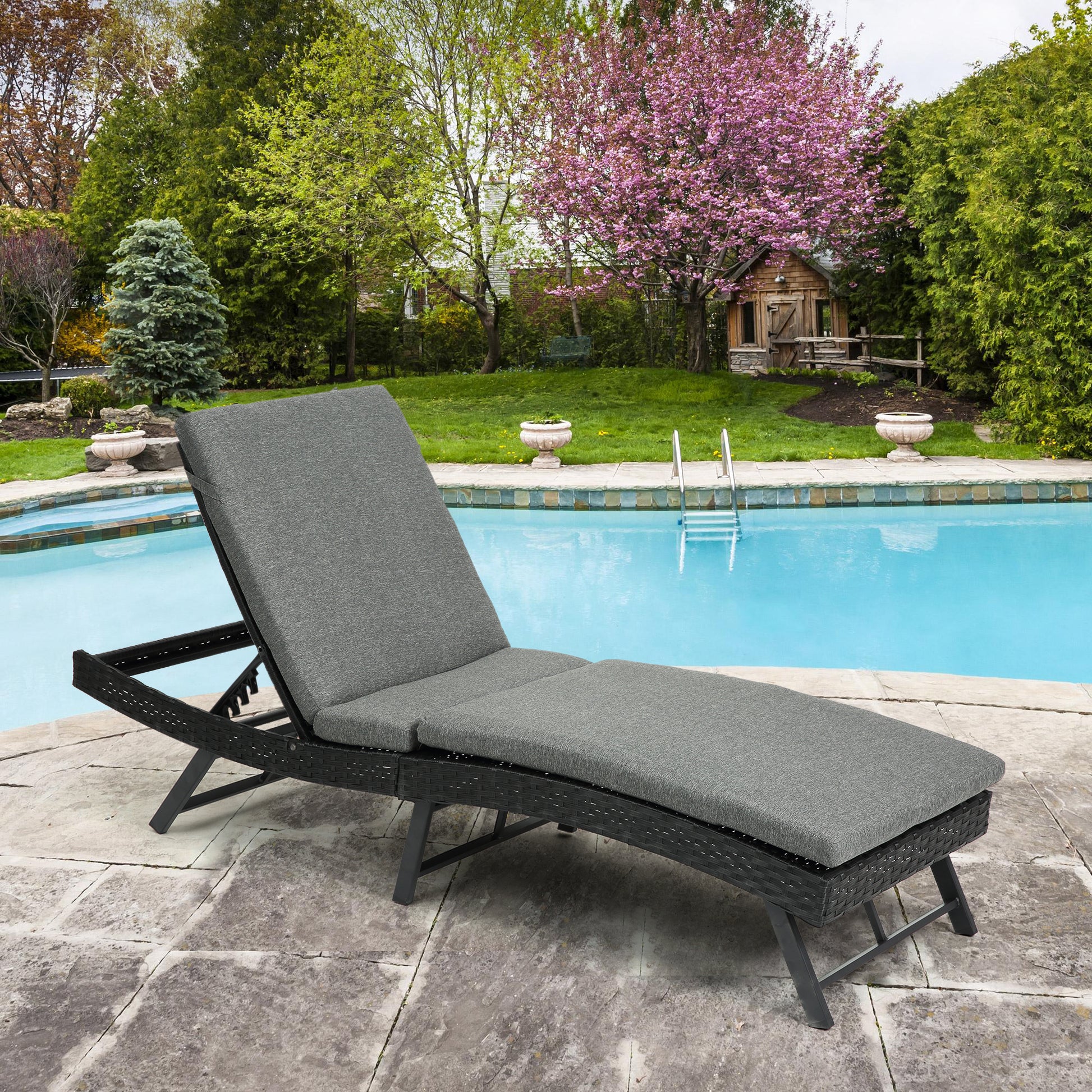 Steel Folding Lounge Sets Outdoor Rattan Adjustable Back Pieces Cush