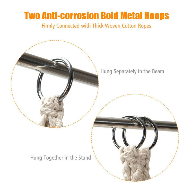 Hanging Macrame Hammock Chair With Handwoven Cotton Backrest Natural Cotton