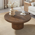 35.98Inch Round Coffee Table With Cylindrical Leg,Wood Veneer Tabletop Table,Rounded Sofa Side Table For Living Room Office,Brown Dark Brown Mdf