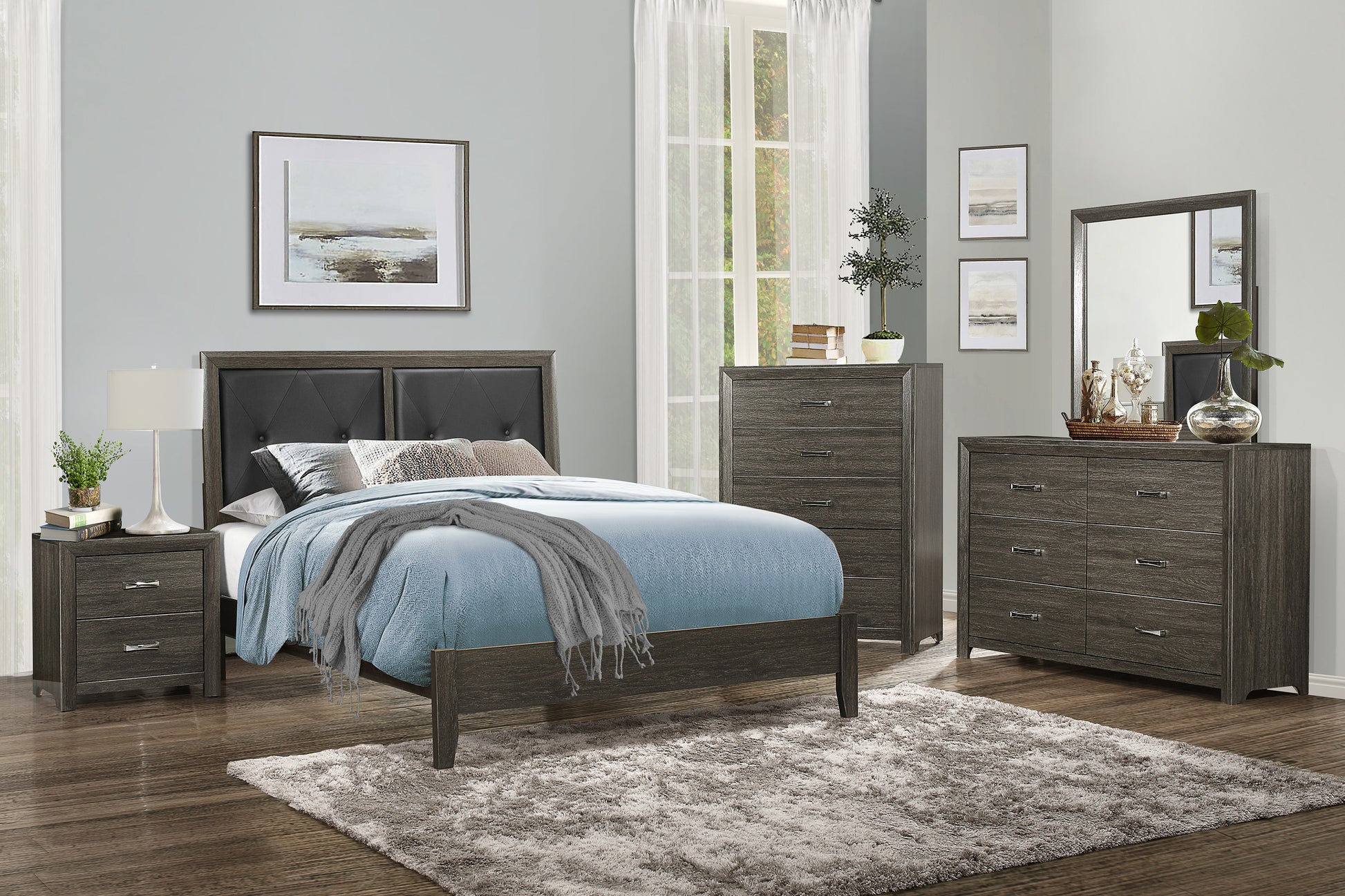 Dark Gray Finish Storage Drawers Chest 1Pc Chrome Tone Handles Contemporary Design Bedroom Furniture Dark Gray Bedroom Contemporary Wood