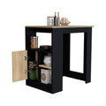 Stirling Kitchen Island With 1 Door Cabinet Push To Open System And Side Shelves Black Natural Oak Black Natural Particle Board