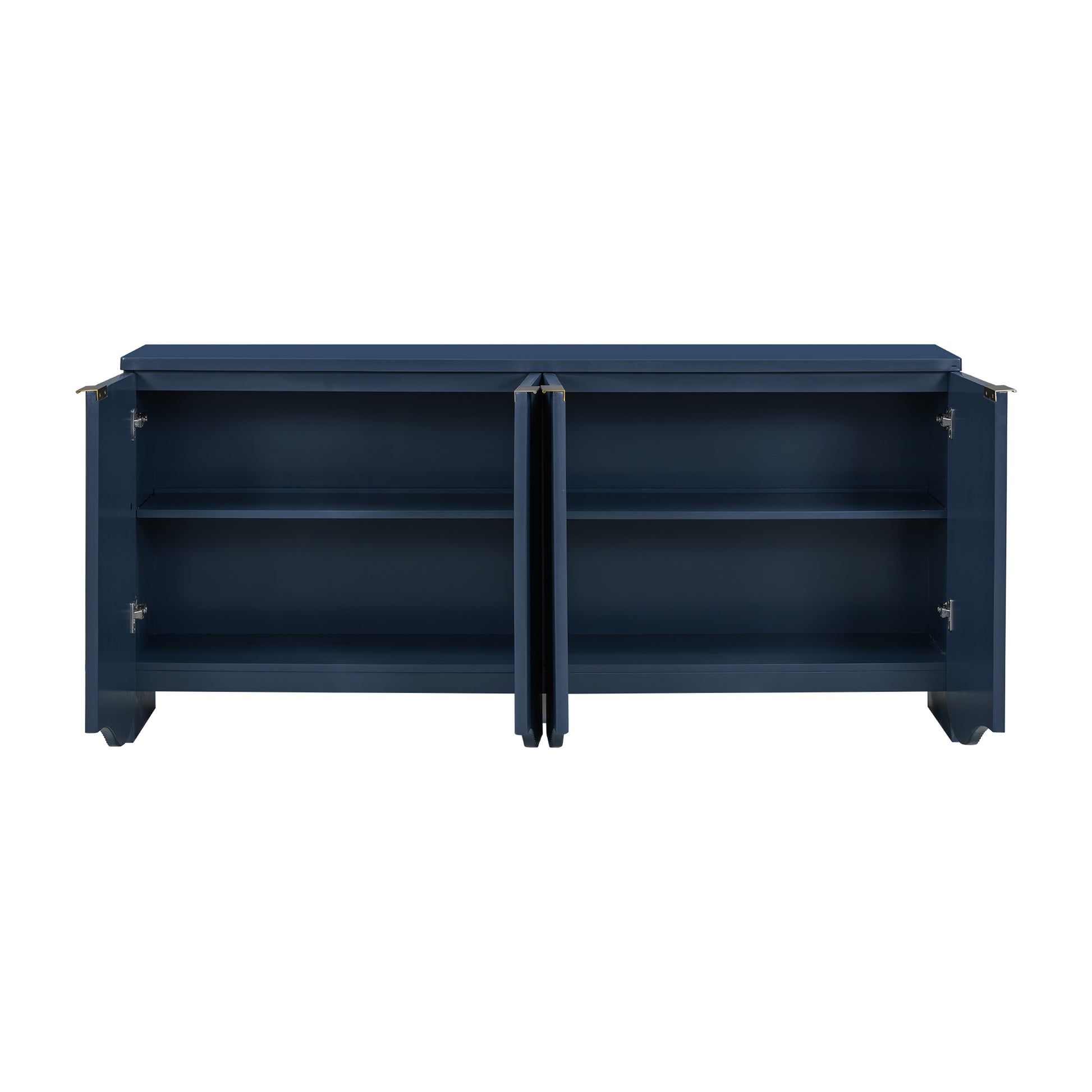 Vertical Stripes And Wavy Design Of A Four Door Cabinet Cabinet Suitable For Hallway, Entryway, Living Room 3 4 Spaces Navy Blue Artsy Mdf