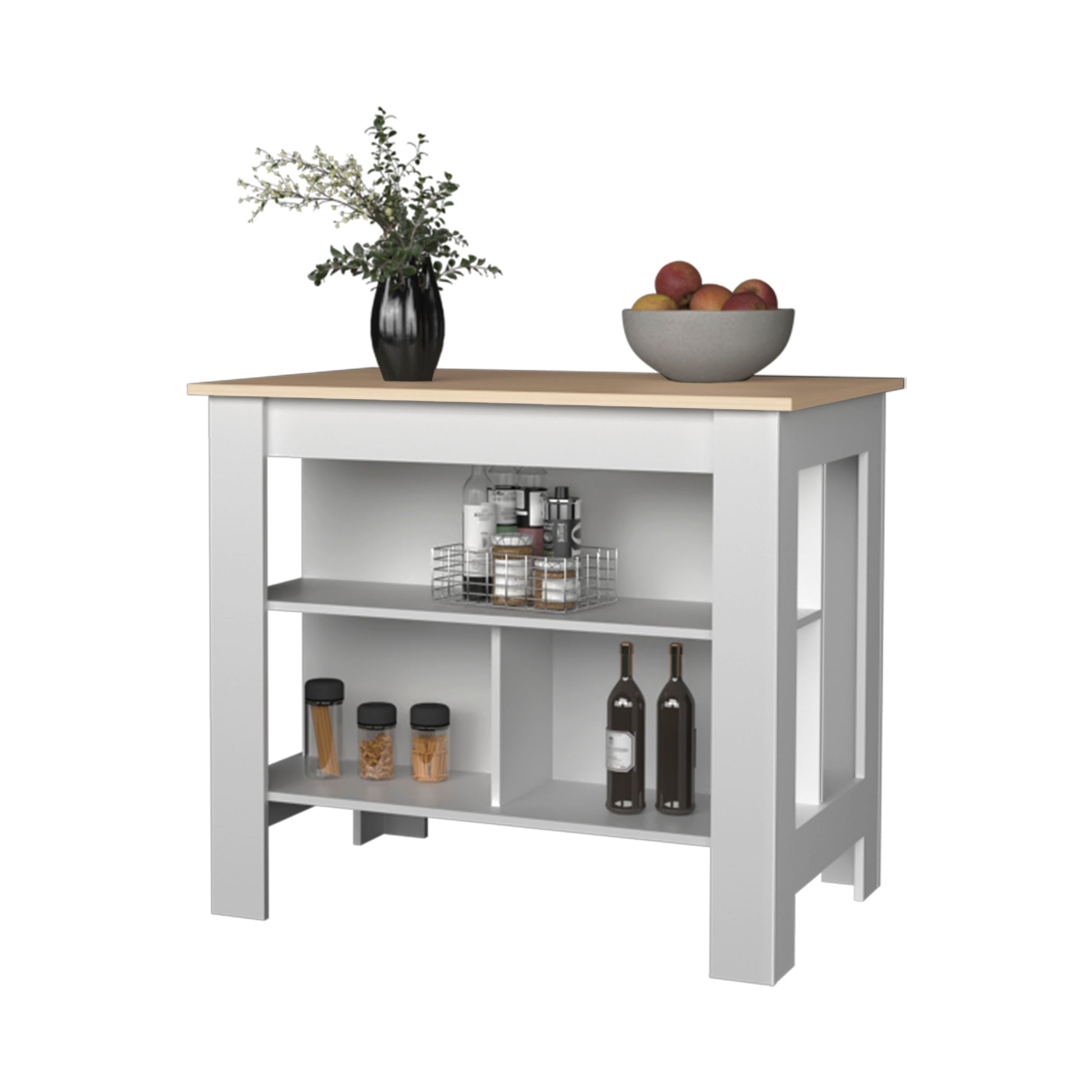 Aztec Kitchen Island In Melamine With Open Storage, Light Pine White Multi Kitchen Modern Rectangular Stationary Kitchen Islands Particle Board Melamine Medium 40 55In