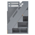 Modern Loft Bed With Two Tone Storage Stairs And Pull Out Wardrobes, Gray Twin Gray Solid Wood Mdf