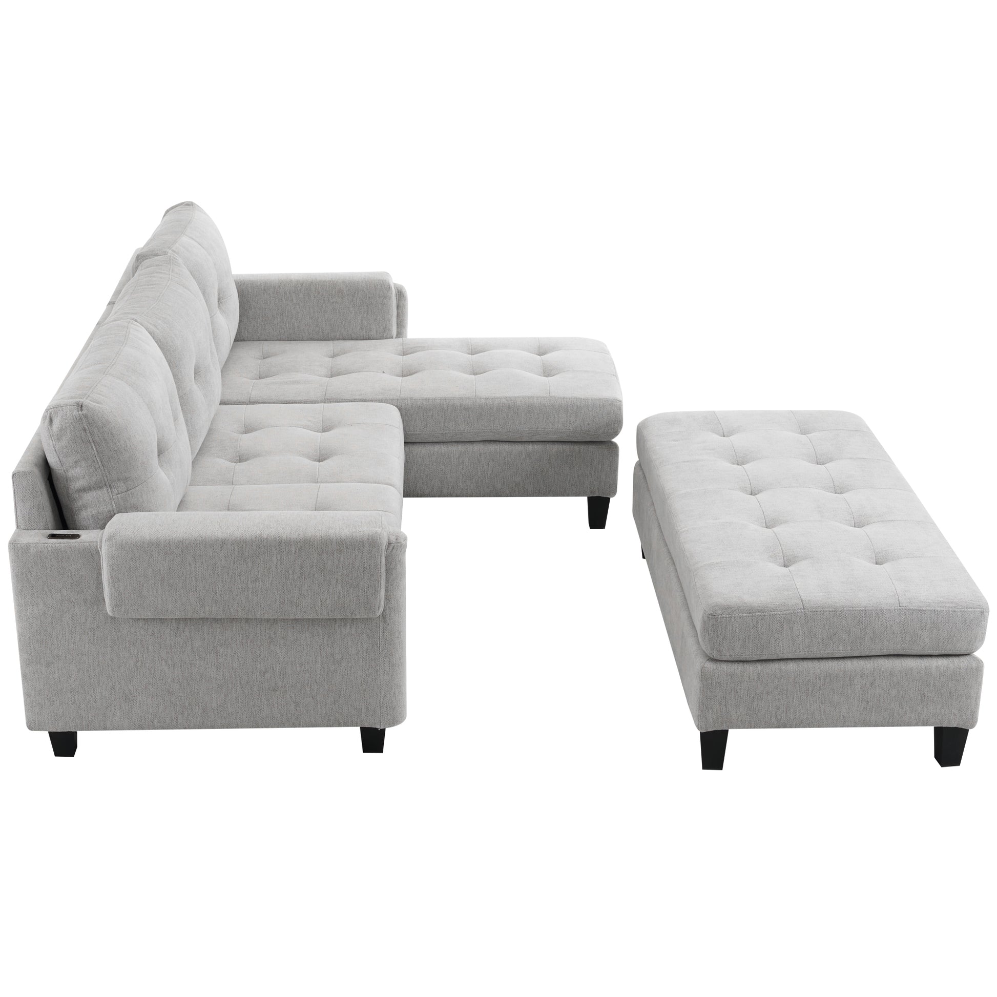 83.4" L Shaped Sofa Sectional Couch Sofa Bed With Two Usb Ports, A Movable Ottoman And A Reversible Chaise Lounge For Living Room, Grey Grey Foam Chenille 5 Seat