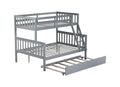 Twin Over Full Rubber Wood Bunk Bed With Trundle, Convertible Ladder And Guardrail, Detachable, Convertible Bed, With Twin Size Trundle ,Grey Twin Grey Rubber Wood