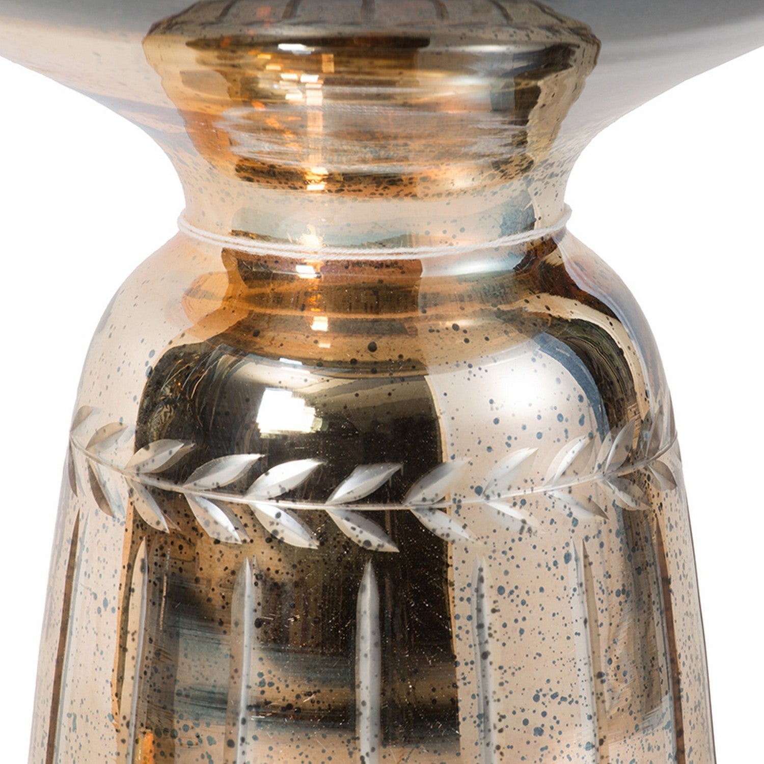 Liv 18 Inch Side Table, Laurel Accent Trimmed Edge, Round Glass Top, Gold Gold Glass