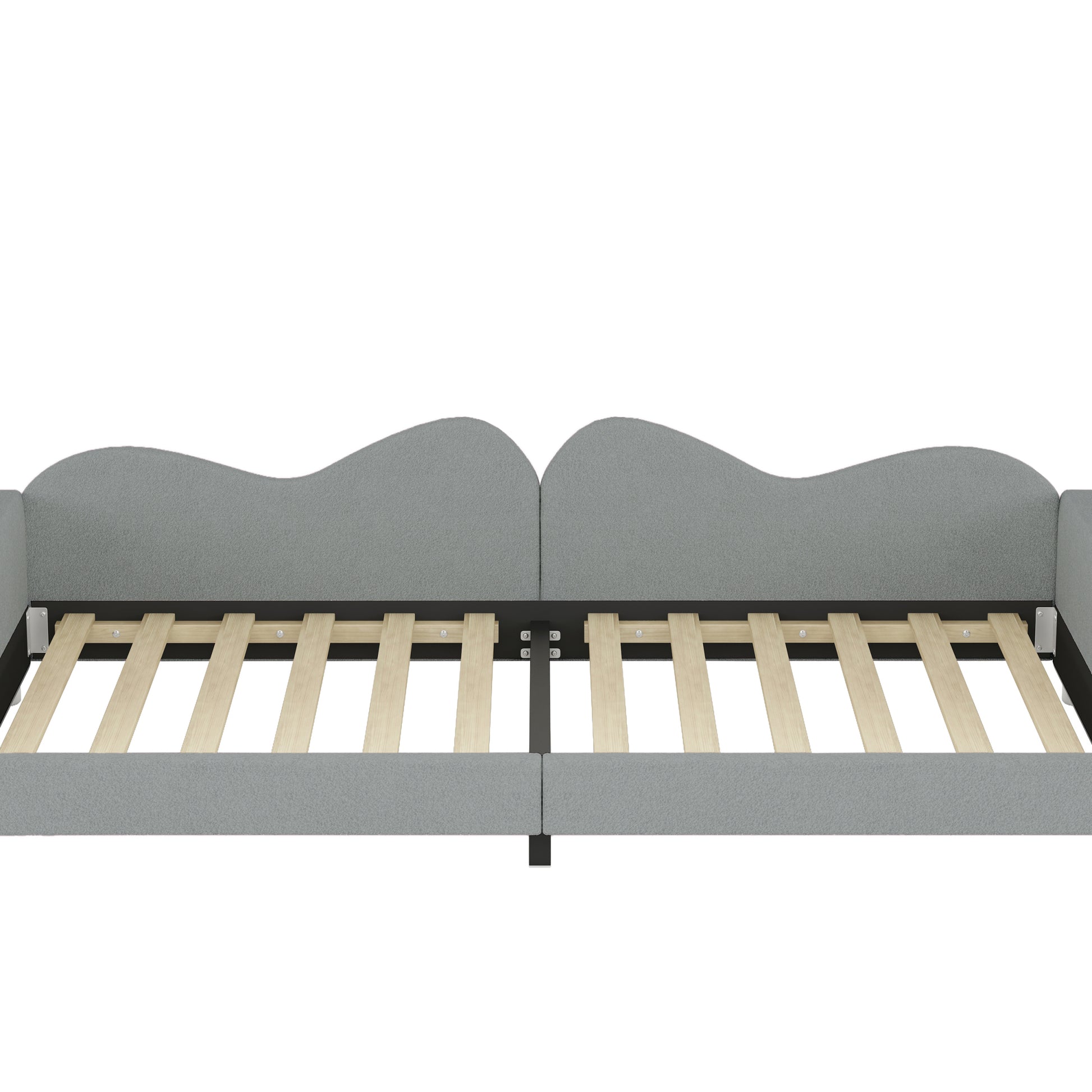 Twin Size Upholstered Daybed, Sherpa Fabric Sofabed With Cloud Shaped Backrest, No Box Spring Needed, Gray Twin Gray Wood Fabric