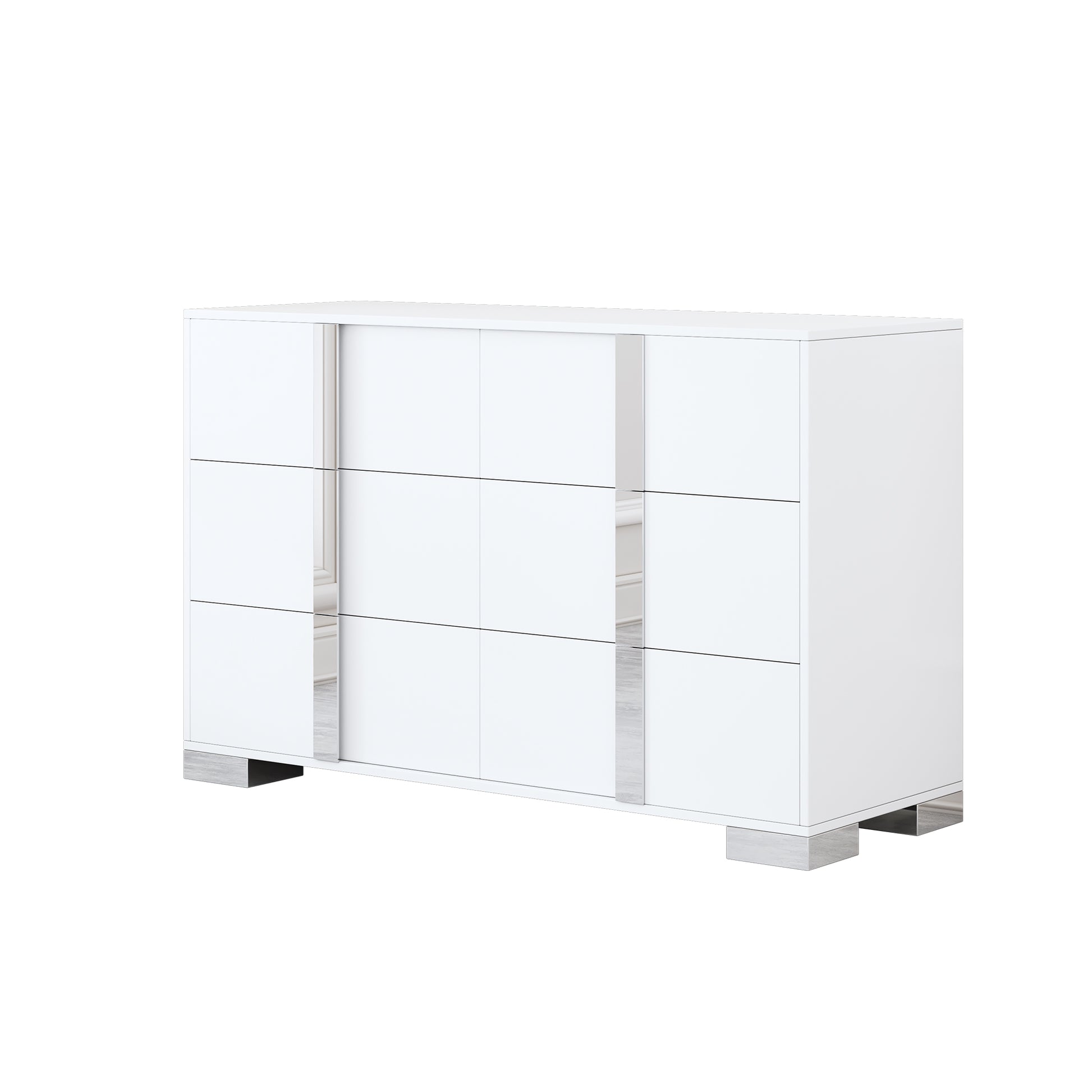 Elegant Modern Dresser With Metal Handle,Mirrored Storage Cabinet With 6 Drawers For Bedroom,Living Room,White White Mdf Metal