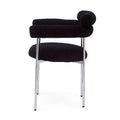 Upholstered Armchair Dining Chairs With Metal Legs Set Of 2 ,Black Black Fabric Metal