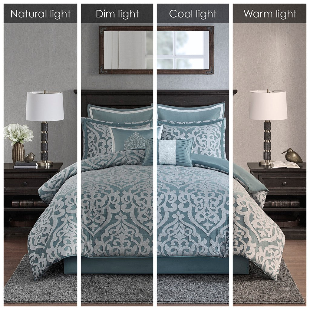8 Piece Jacquard Comforter Set Aqua Silver King King Aqua Silver Polyester