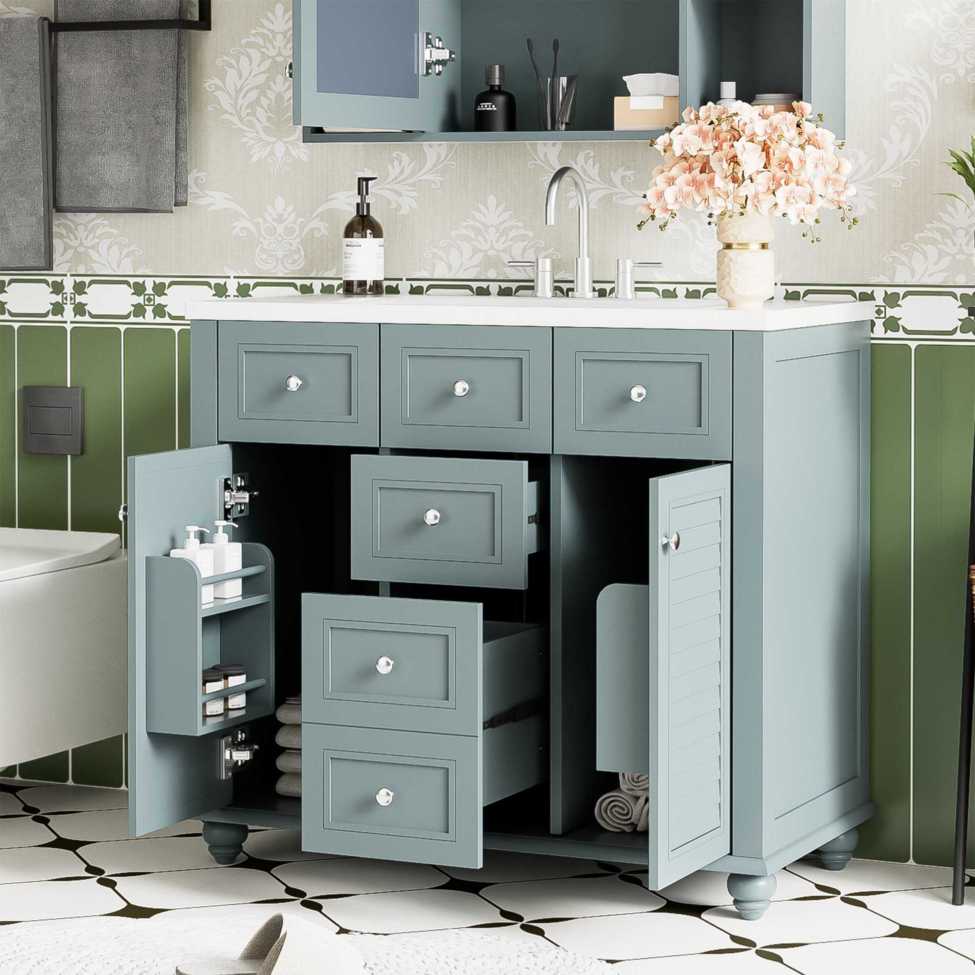 36" Bathroom Vanity Cabinet with Sink Combo Set 2-blue-2-bathroom-freestanding-french