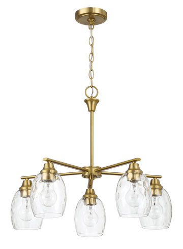 Elegance Five Lights Linear Arms With Golden Brass Finish Chain Chandelier 24"W 8.5"H With Clear Water Glass Clear,Gold Ceiling Lights Brass,Glass