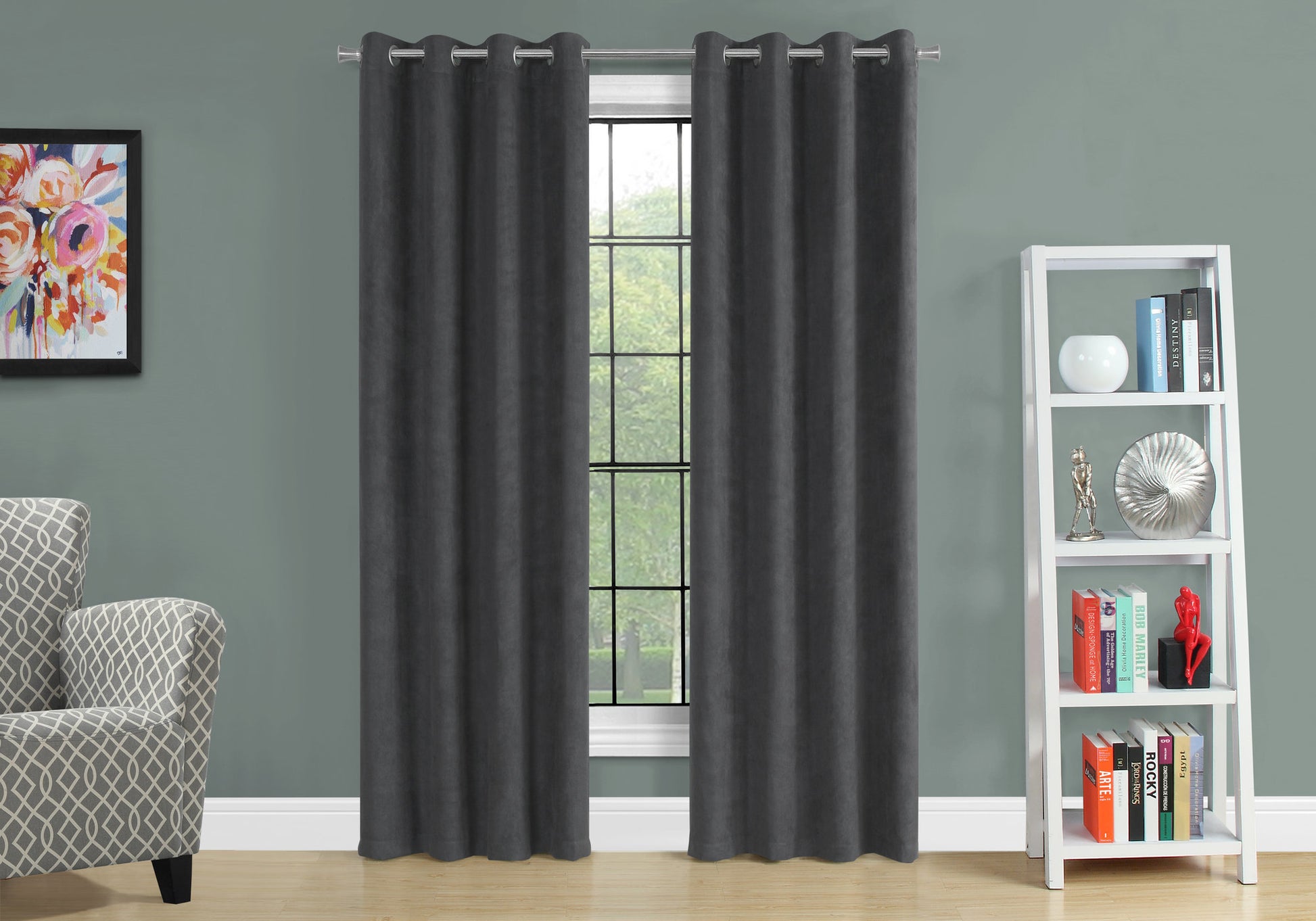 Curtain Panel, 2Pcs Set, 54"W X 95"L, Room Darkening, Grommet, Living Room, Bedroom, Kitchen, Grey Micro Suede, Contemporary, Modern Grey Polyester