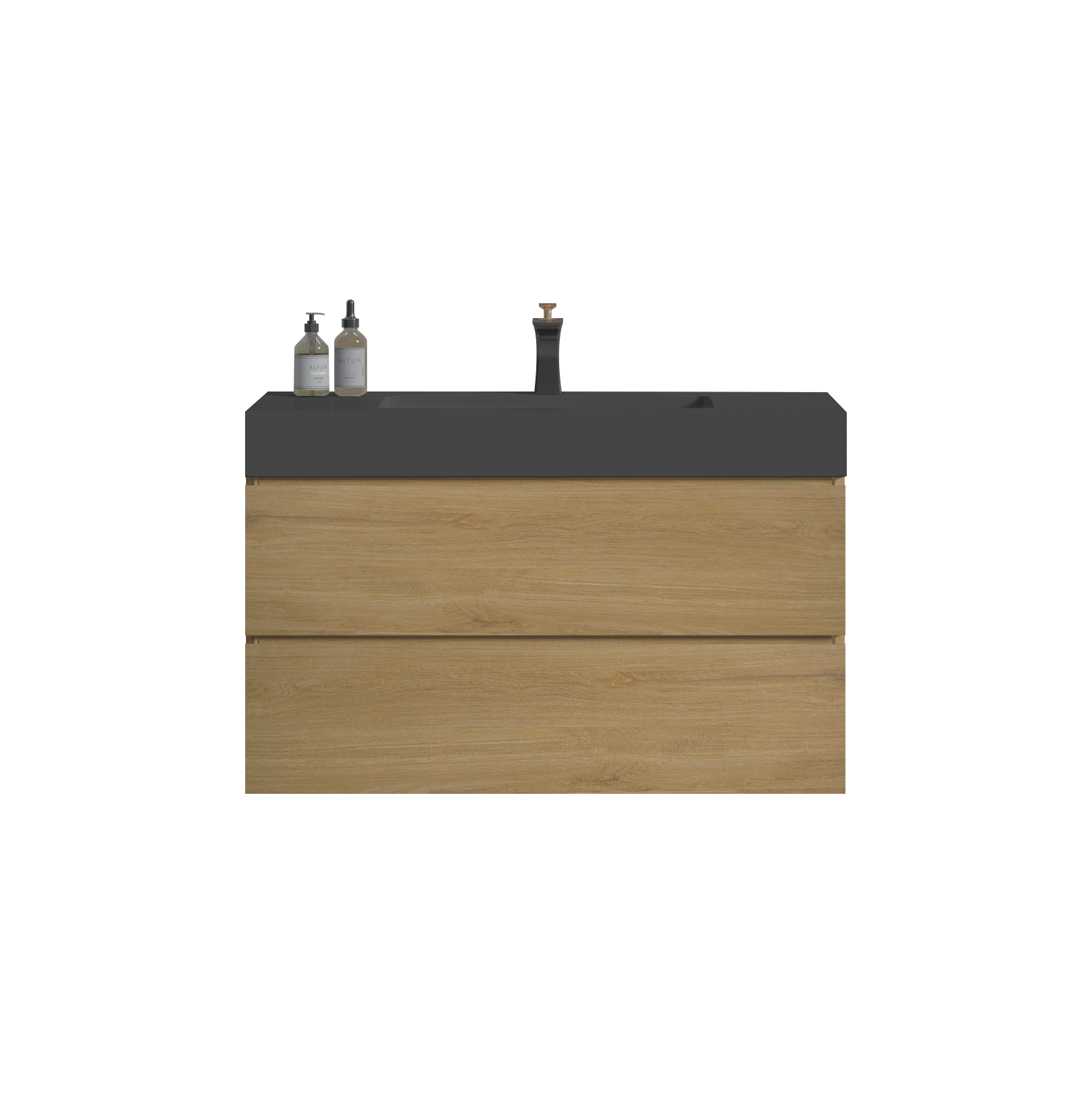 U092 Alice36W 106 Alice 36" Natural Oak Bathroom Vanity With Sink, Large Storage Wall Mounted Floating Bathroom Vanity For Modern Bathroom, One Piece Black Sink Basin Without Drain, Pre Assembled Walnut Black Bathroom Modern Mdf Melamine