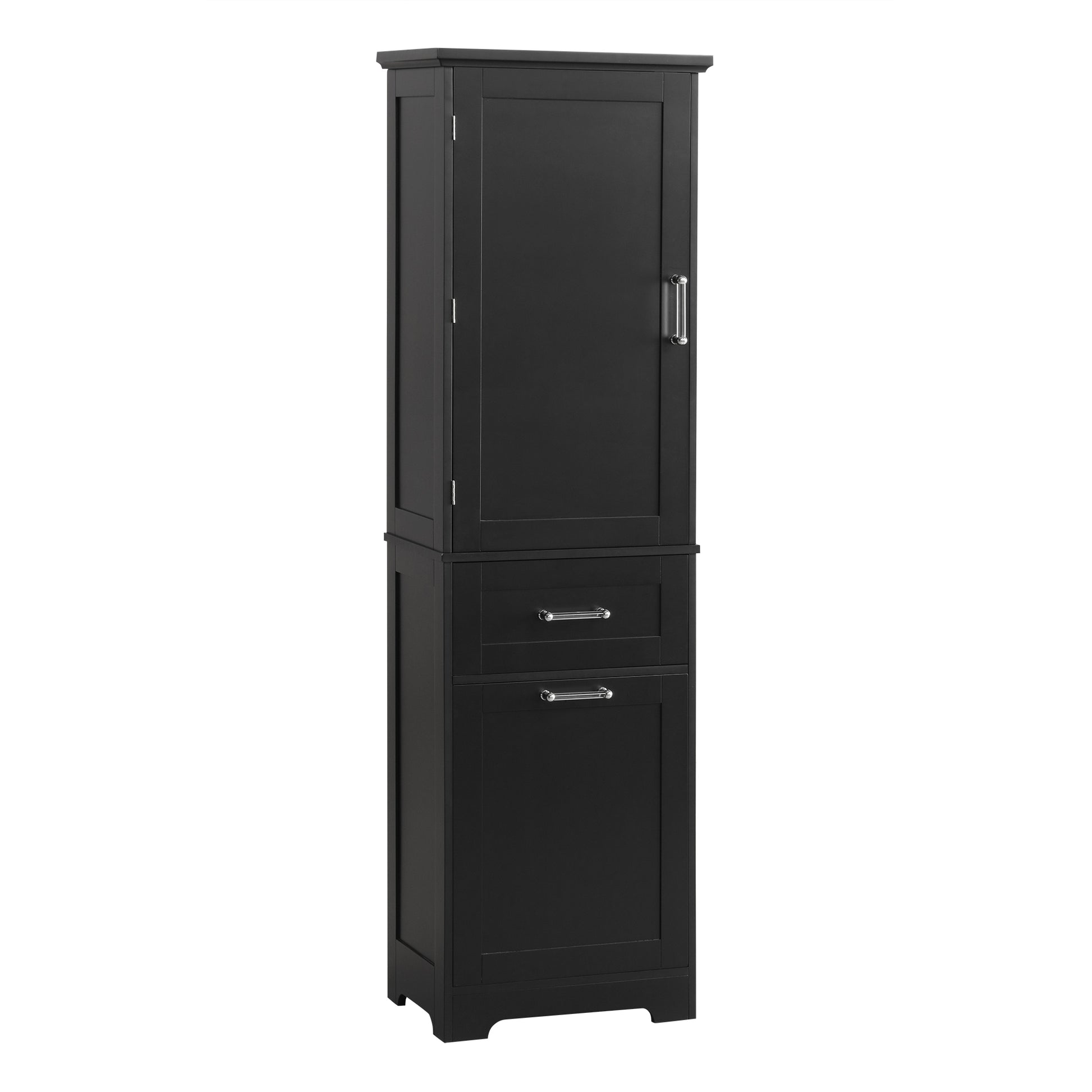 Tall Bathroom Storage Cabinet, Freestanding Storage Cabinet With Two Different Size Drawers And Adjustable Shelf, Mdf Board With Painted Finish, Black Black Mdf