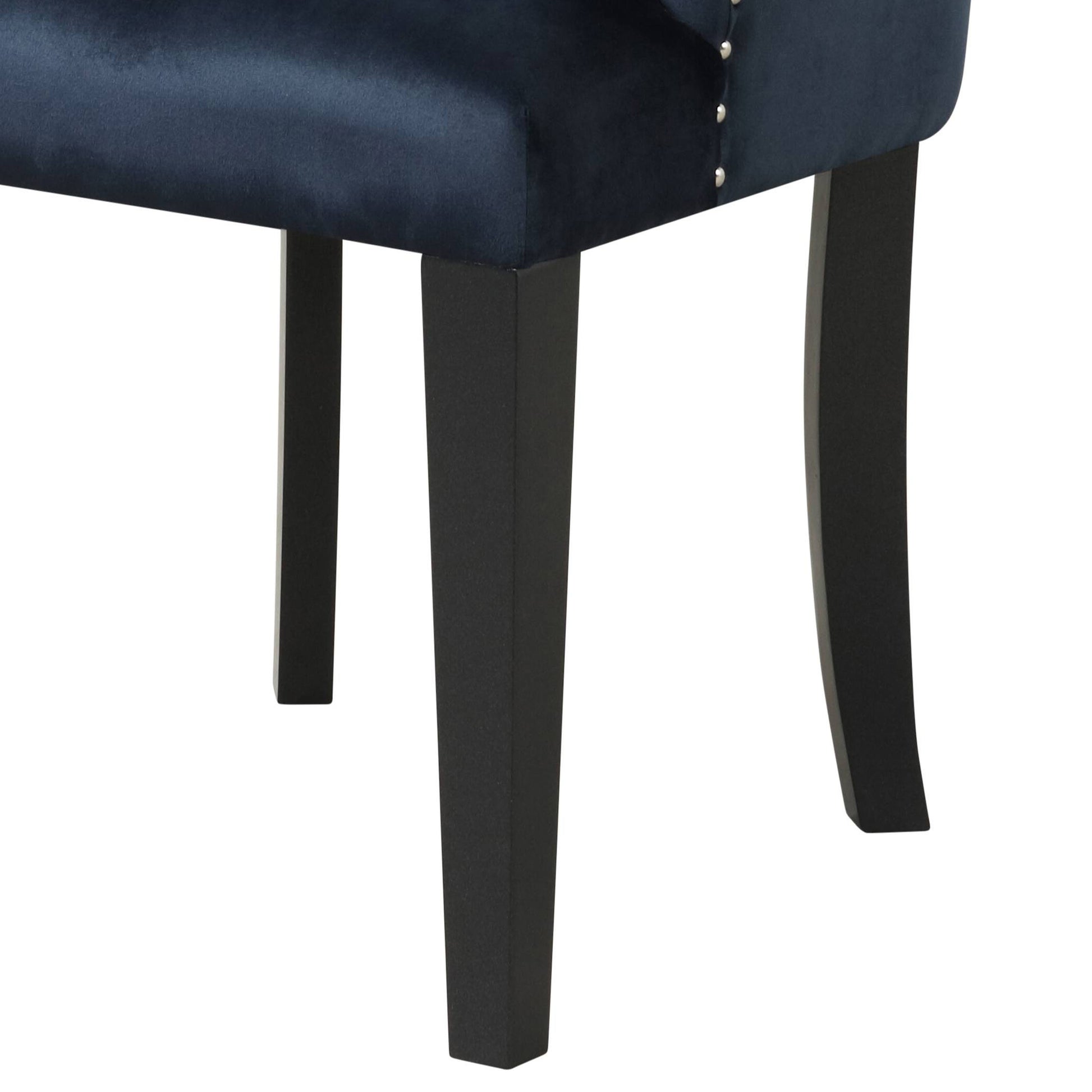 Dark Navy And Black Tufted Back Arm Chair Solid Navy Dining Room Foam Rectangular Luxury Side Chair Poplar Tufted Back Velvet