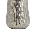 19 Inch Contemporary Tall Oblong Vase, Silver Aluminum, Hammered Texture Silver Aluminium