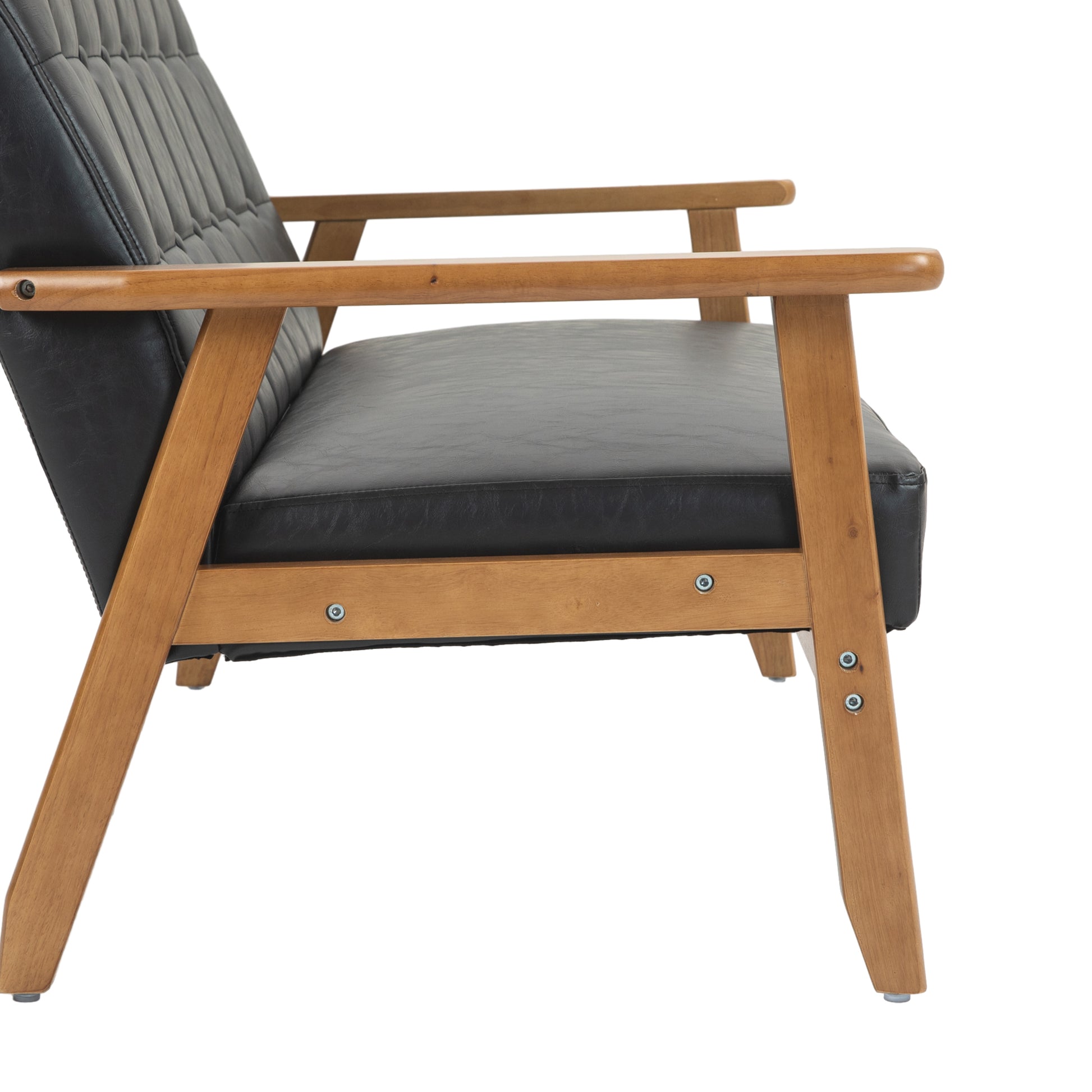 Coolmore Mid Century Modern Solid Loveseat Sofa Upholstered Pu Leather Loveseat, 2 Seat Upholstered Loveseat Sofa Modern Couch Black Pu Pu Leather 2 Seat