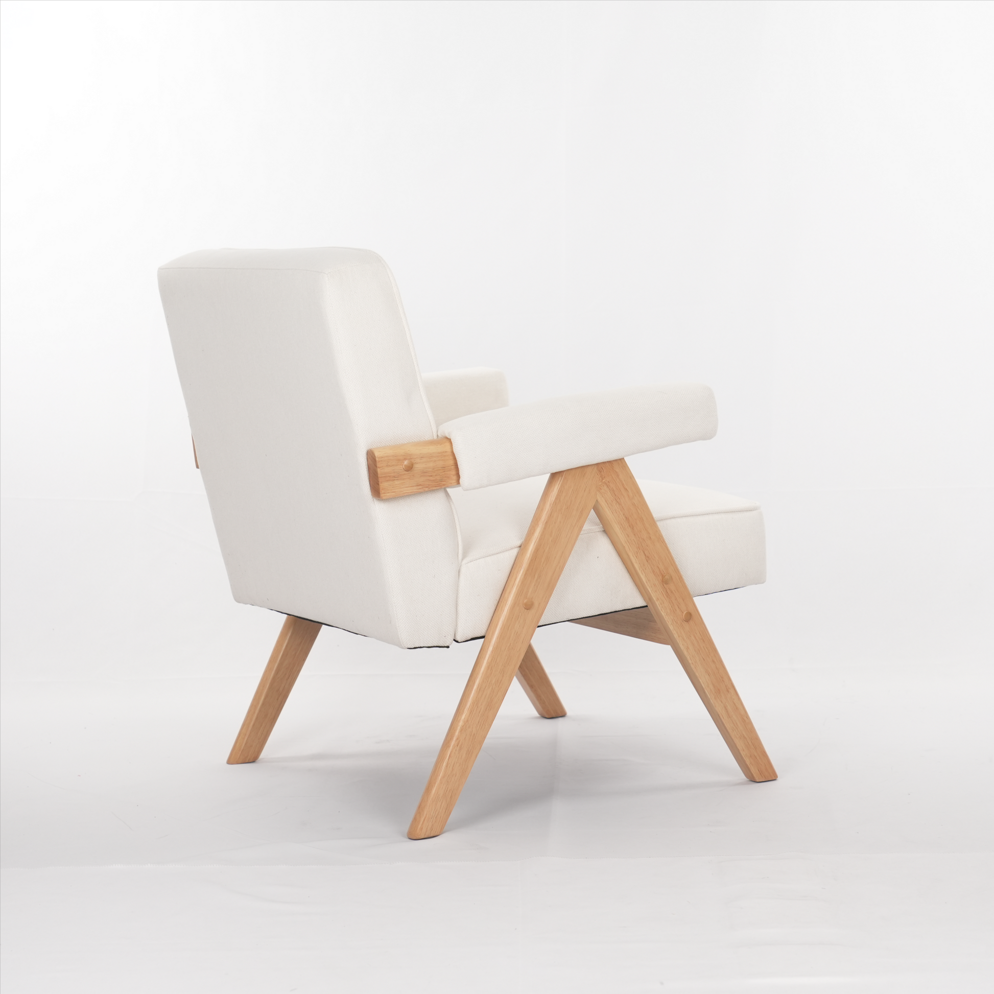 Hengming Wooden Leg Leisure Chair With Handrails, Cushions.Uitable For Living Room, Bedroom, Study And Other Occasions, Set Of 1 Beige Solid Wood