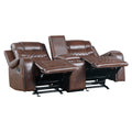 Luxurious Living Room Furniture 3Pc Reclining Sofa Set Brownfaux Leather Upholstery Sofa Loveseat Swivel Chair, Usb Ports, Power Outlets, Diamond Pattern Stitching Brown Faux Leather Wood Primary Living Space Luxury,Modern Solid Wood 6 Seat