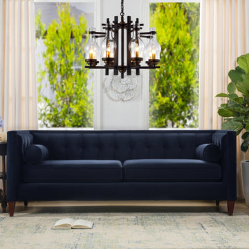 Jack 84" Modern Tuxedo Tufted Sofa, Dark Navy Blue Performance Velvet Dark Navy Foam Velvet 3 Seat