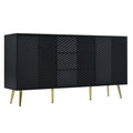 Modern Sideboard With Geometric Line Design, Conical Metal Legs, And Central Drawers For Stylish Storage, Suitable For Study, Entryway And Living Room Black Primary Living Space American Design Mdf