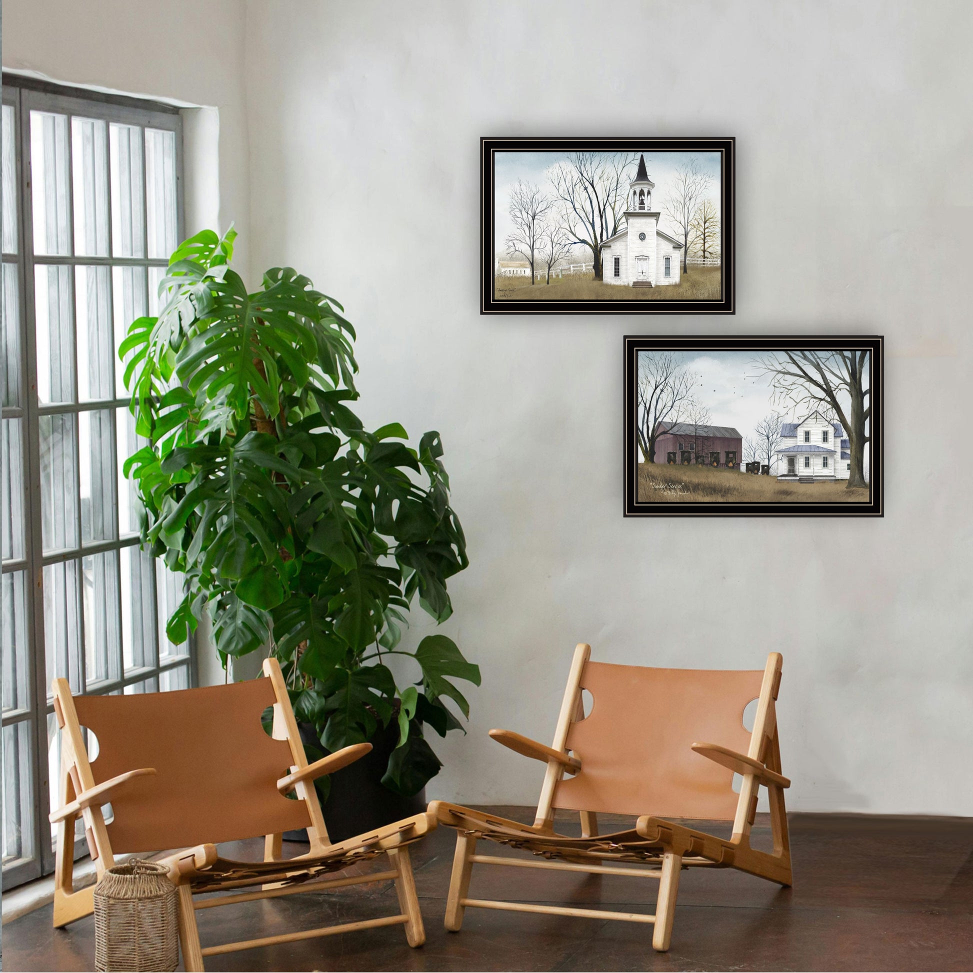 2 Piece Vignette Amazing Grace Sunday Service Black Framed Wall Art For Living Room, Bedroom Wall Art Print For Home Decor By Billy Jacobs Multicolor Wood Paper