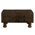 Solid Wood Rectangle Coffee Table For Living Room, 40 Inch Antique Coffee Table With 4 Drawers, Wood Center Table Tea Table With Rivet Decoration Legs.Easy Assembly, Espresso Espresso Pine