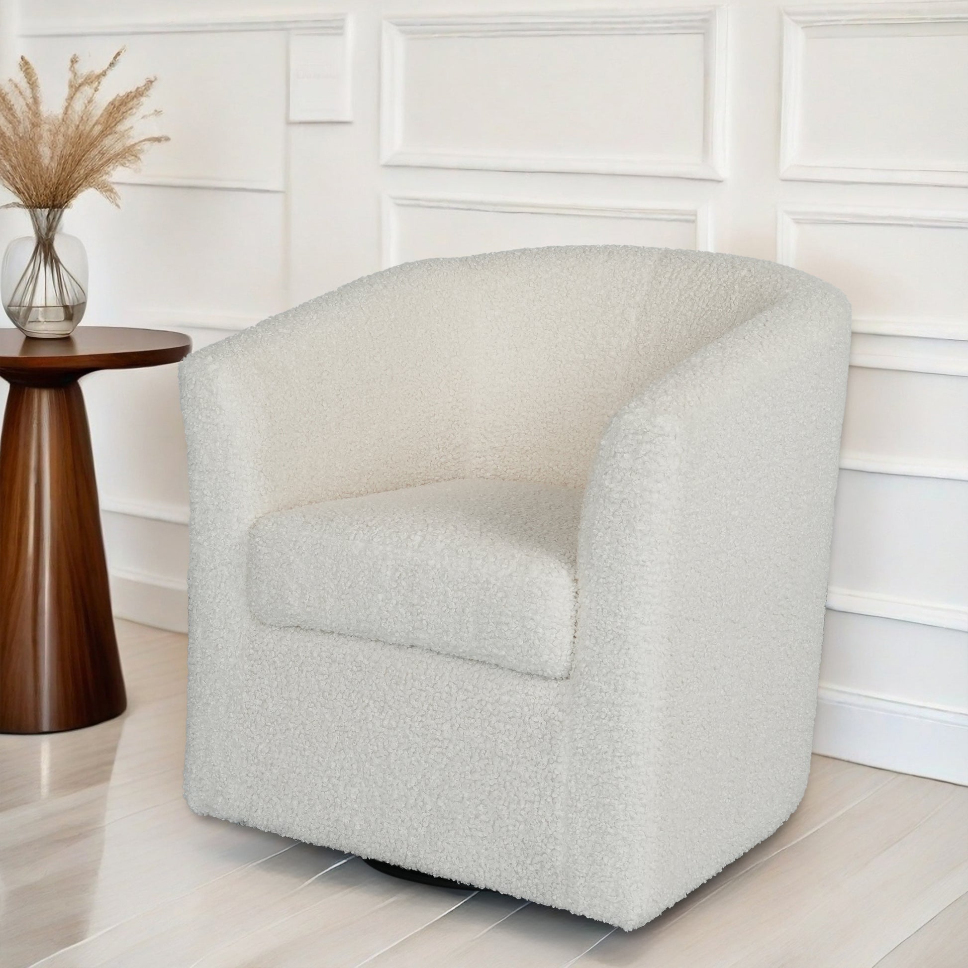 Teddy Velvet Swivel Chair, White, No Installation Required White Teddy