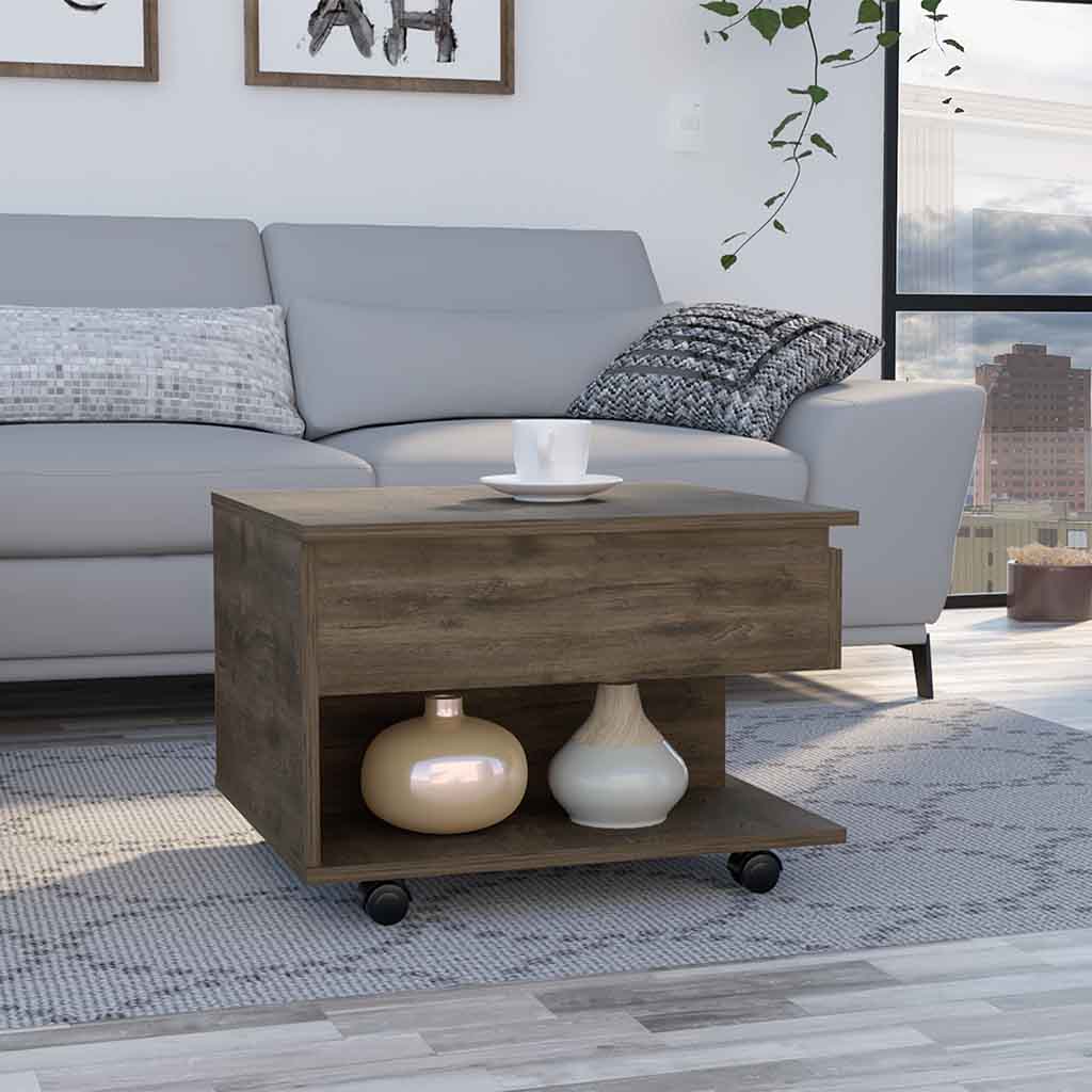 Portland Lift Top Coffee Table Brown Primary Living Space Modern Freestanding Rectangular Coffee & End Tables Rectangular Mdf Engineered Wood