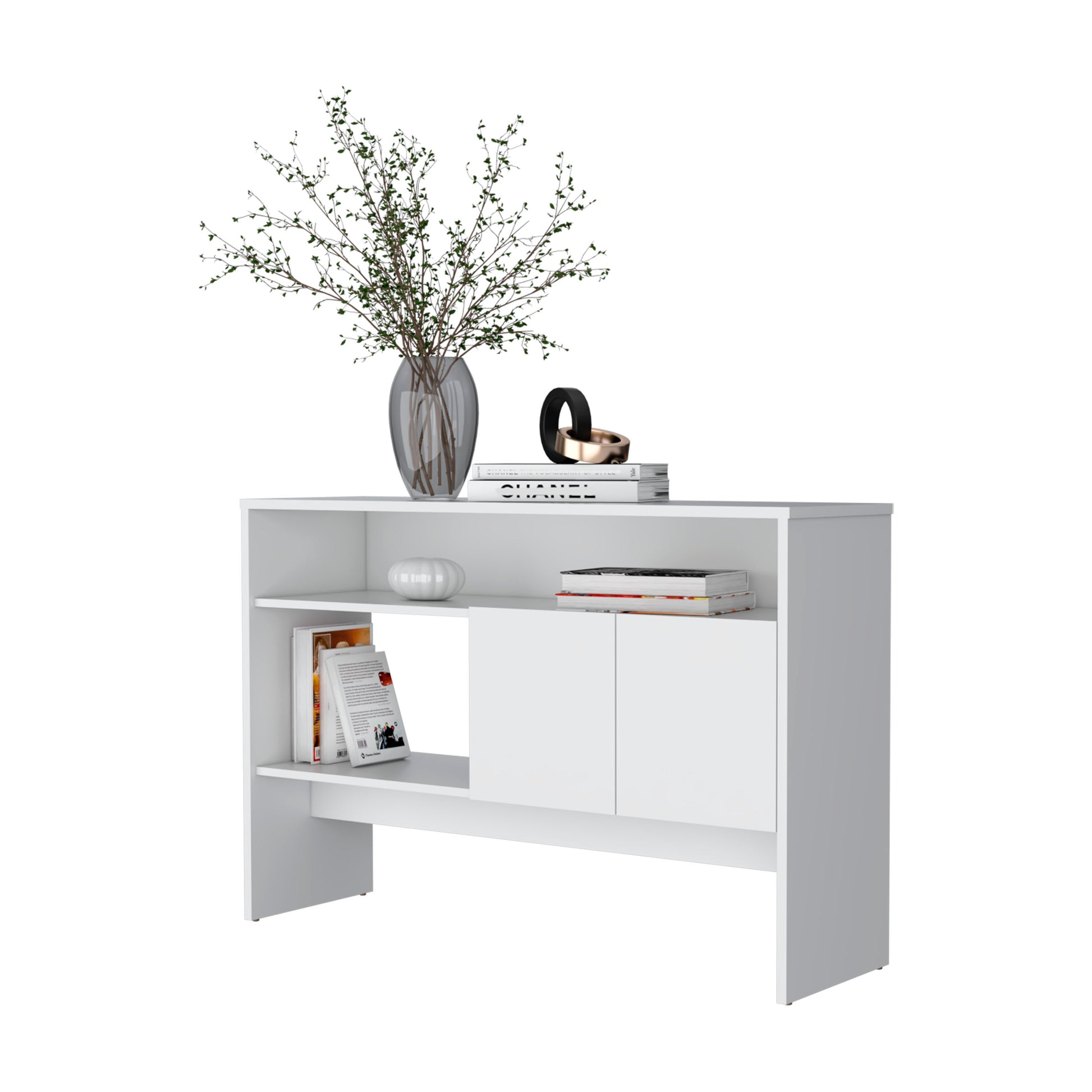 Bylas Console Table In Melamine With Two Doors Y Open Storage, White White Primary Living Space Particle Board Melamine