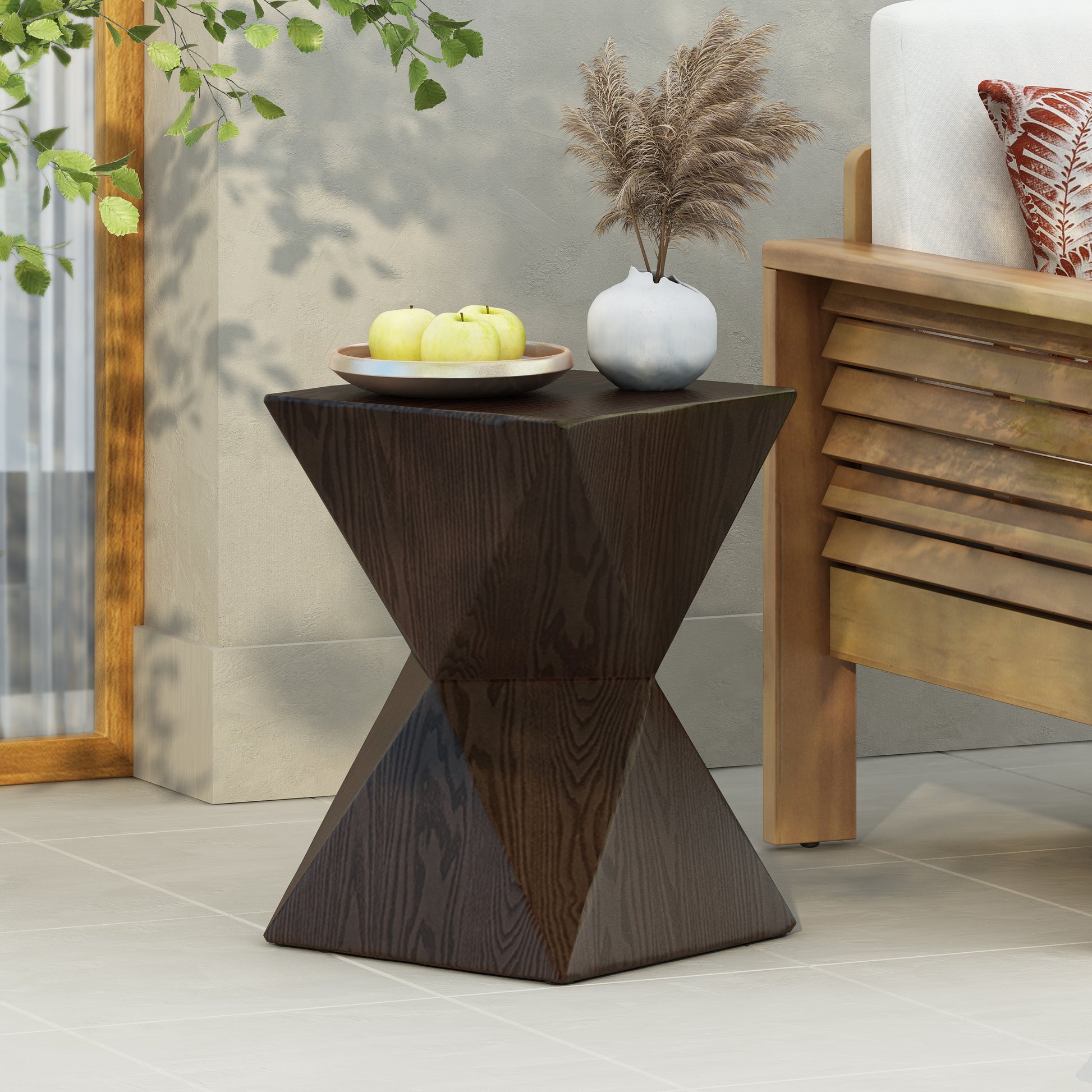 Prismatic Wooden Grain Symmetric Side Table Natural Concrete